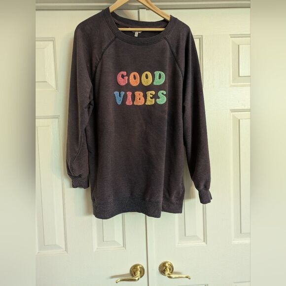 Wildfox Good Vibes Oversized Purple Sweatshirt (Rare)  Cozy Soft Crew Neck Size - Picture 1 of 7